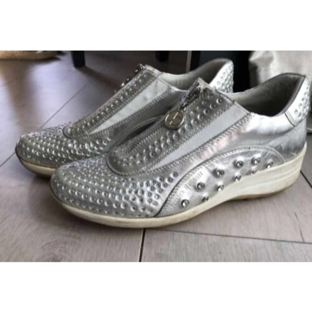 Jessica Bennett silver sneakers gems rhinestones silver wedge sneakers shoes 7 M